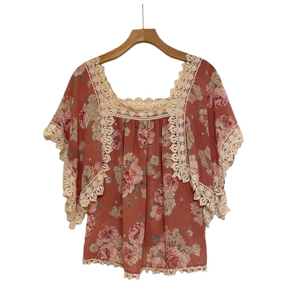 Anthropologie Tops - Eloise by Anthropologie Floral Crochet Trim Blouse